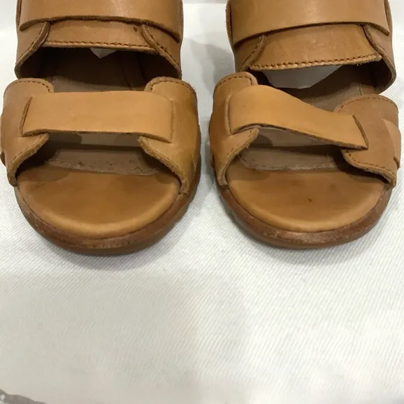 Sorel Nadia Buckle Bootie Sandals in Camel Sz 7.5 M Leather Strappy Open Toe