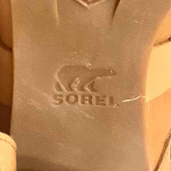 Sorel Nadia Buckle Bootie Sandals in Camel Sz 7.5 M Leather Strappy Open Toe