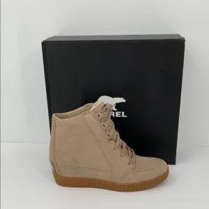 Sorel Out n About hidden wedge ankle boot sneaker Taupe suede platform new 7.5