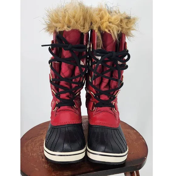 Sorel Tofino Women's Faux Fur Red‎ Quilted Winter Waterproof Winter Boots Size 7