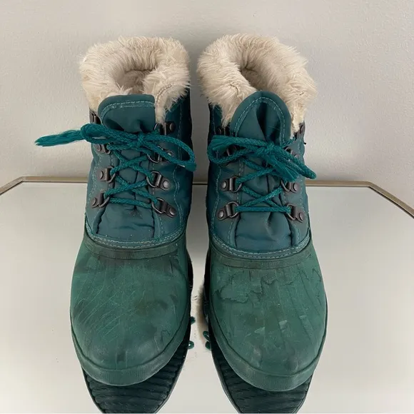 SOREL Vintage Womens Green Rubber Lace Up Ankle Waterproof Duck Winter Boots