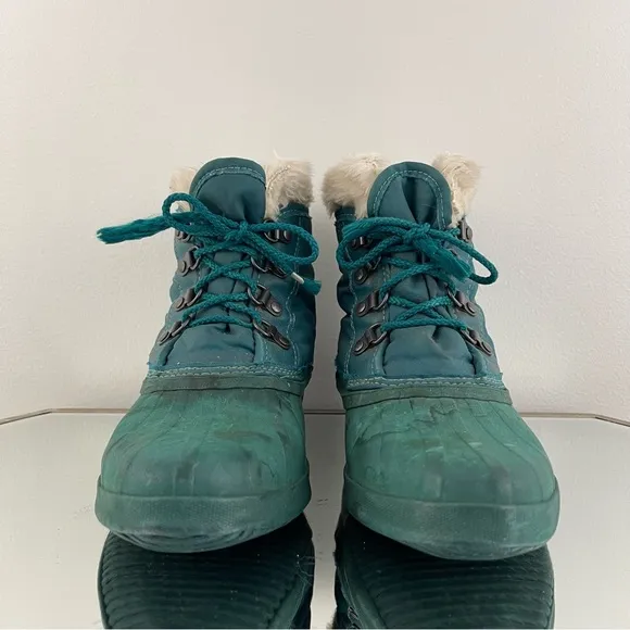 SOREL Vintage Womens Green Rubber Lace Up Ankle Waterproof Duck Winter Boots
