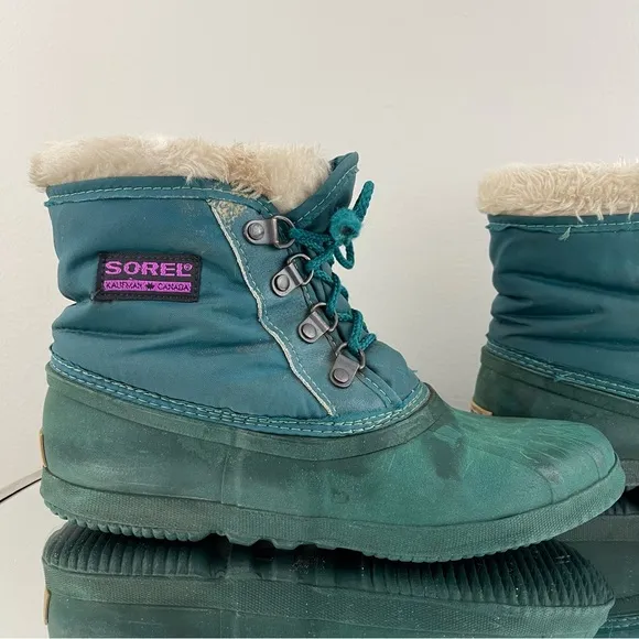 SOREL Vintage Womens Green Rubber Lace Up Ankle Waterproof Duck Winter Boots