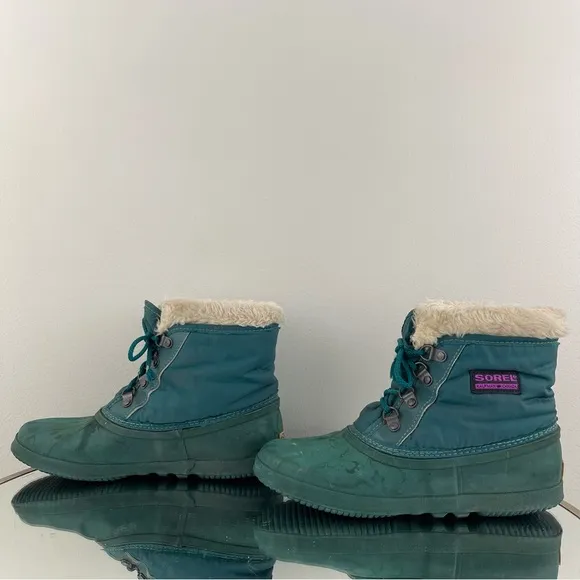SOREL Vintage Womens Green Rubber Lace Up Ankle Waterproof Duck Winter Boots