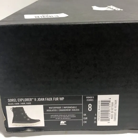Sorel Women’s Explorer II Joan, Black Waterproof Winter Boots, US Size 8M