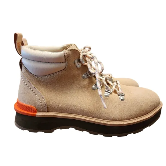 Sorel Womens Hi-Line Tan Suede Hiking Boots with Orange Accents Size 10.5
