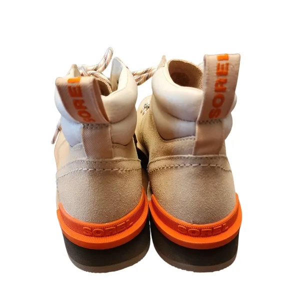 Sorel Womens Hi-Line Tan Suede Hiking Boots with Orange Accents Size 10.5