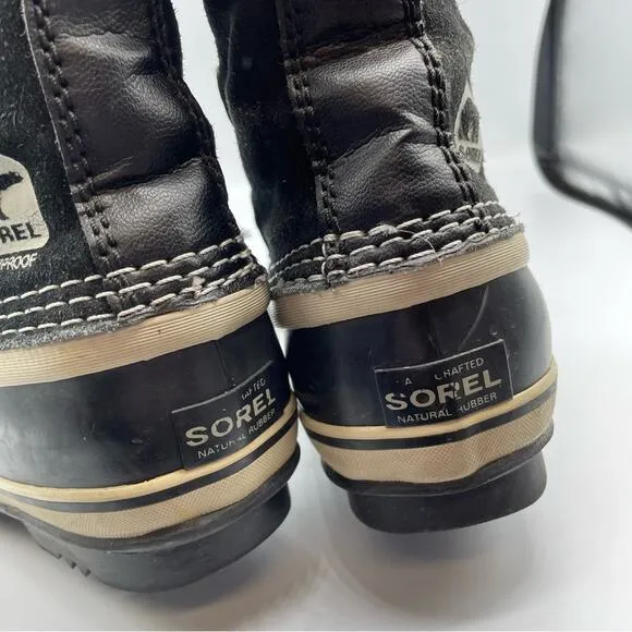 Sorel Youth Joan Of Arctic Black Oyster Duck Boots Winter Fur Lined Size 2