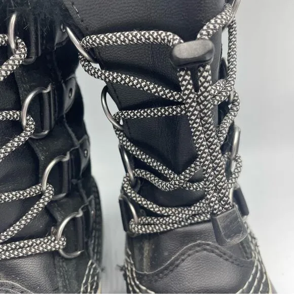 Sorel Youth Joan Of Arctic Black Oyster Duck Boots Winter Fur Lined Size 2
