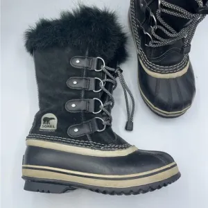 Sorel Youth Joan Of Arctic Black Oyster Duck Boots Winter Fur Lined Size 2