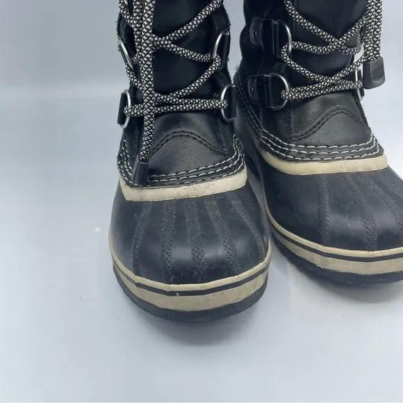 Sorel Youth Joan Of Arctic Black Oyster Duck Boots Winter Fur Lined Size 2