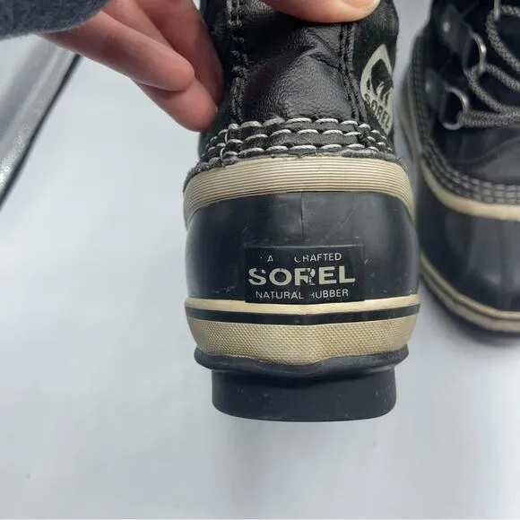 Sorel Youth Joan Of Arctic Black Oyster Duck Boots Winter Fur Lined Size 2