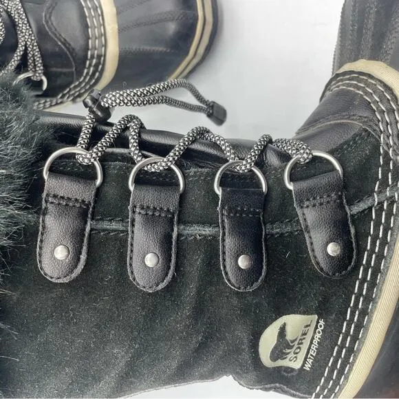 Sorel Youth Joan Of Arctic Black Oyster Duck Boots Winter Fur Lined Size 2