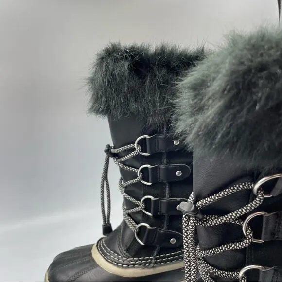 Sorel Youth Joan Of Arctic Black Oyster Duck Boots Winter Fur Lined Size 2