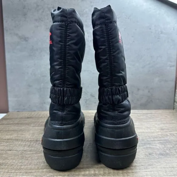 Sorel Winter Youth Unisex~Black Red Wool Lined Snow Boots~Size 4