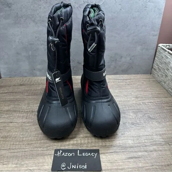 Sorel Winter Youth Unisex~Black Red Wool Lined Snow Boots~Size 4