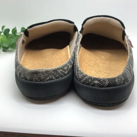 Spenco black suede with Aztec print accent Mules Women's shoes-Size 8B