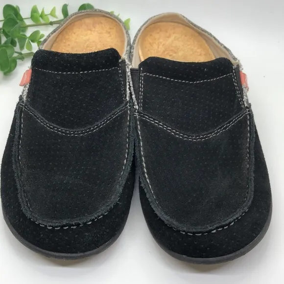 Spenco black suede with Aztec print accent Mules Women's shoes-Size 8B