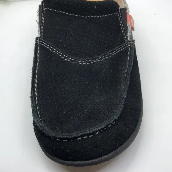 Spenco black suede with Aztec print accent Mules Women's shoes-Size 8B