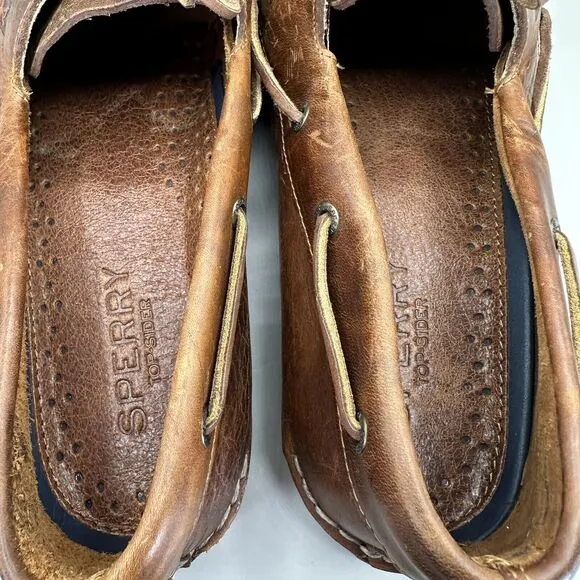 Sperry Authentic Original 2-Eye Orleans Leather Boat Shoes Tan Brown Men’s 15 M