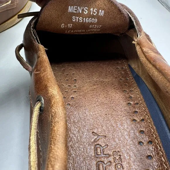 Sperry Authentic Original 2-Eye Orleans Leather Boat Shoes Tan Brown Men’s 15 M