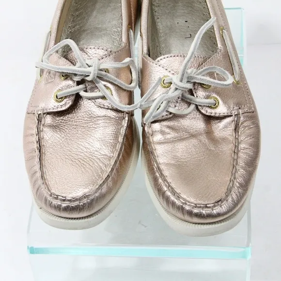 Sperry Authentic Original Boat Shoe sz 7.5 Women Moccasin Rose Gold Leather