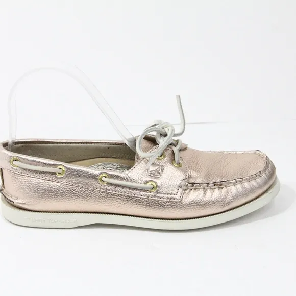 Sperry Authentic Original Boat Shoe sz 7.5 Women Moccasin Rose Gold Leather