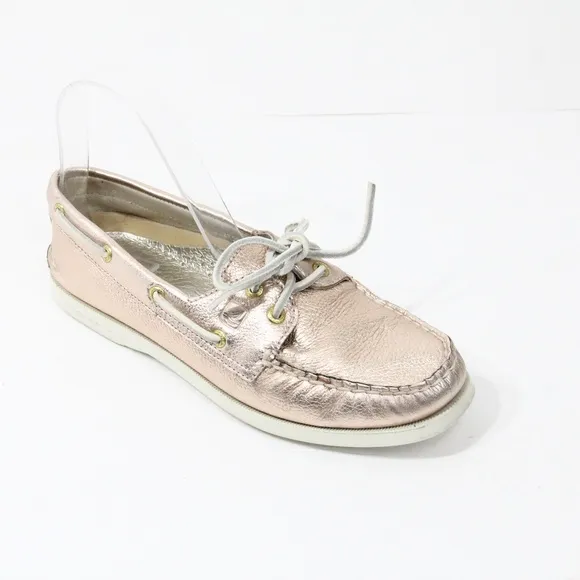 Sperry Authentic Original Boat Shoe sz 7.5 Women Moccasin Rose Gold Leather