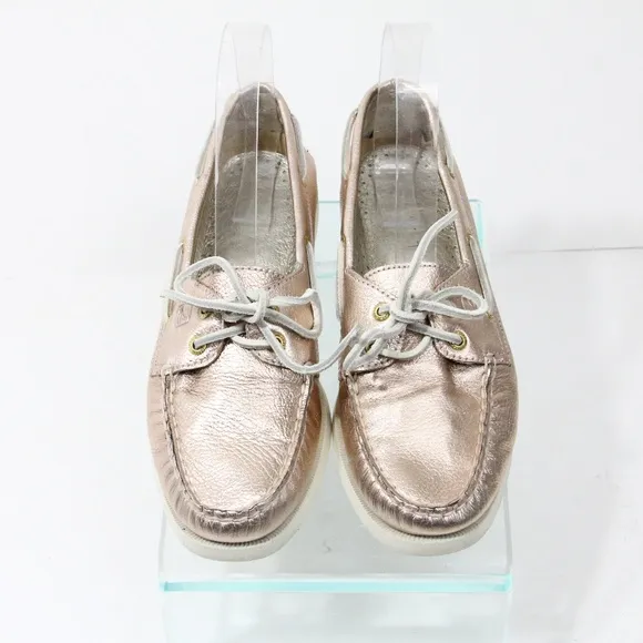 Sperry Authentic Original Boat Shoe sz 7.5 Women Moccasin Rose Gold Leather