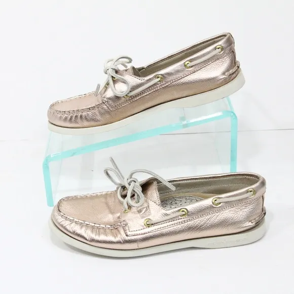 Sperry Authentic Original Boat Shoe sz 7.5 Women Moccasin Rose Gold Leather