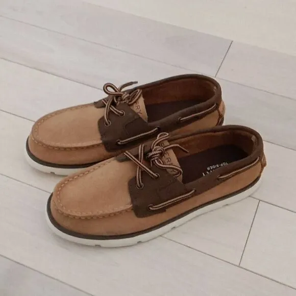Sperry Kids Boys Leeward 2-Eye Leather Tan/ Beige Boat Shoes Size 3M