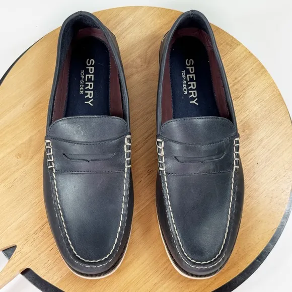 Sperry Leeward Penny Loafer Leather Boat Shoes Navy Blue Men’s 11