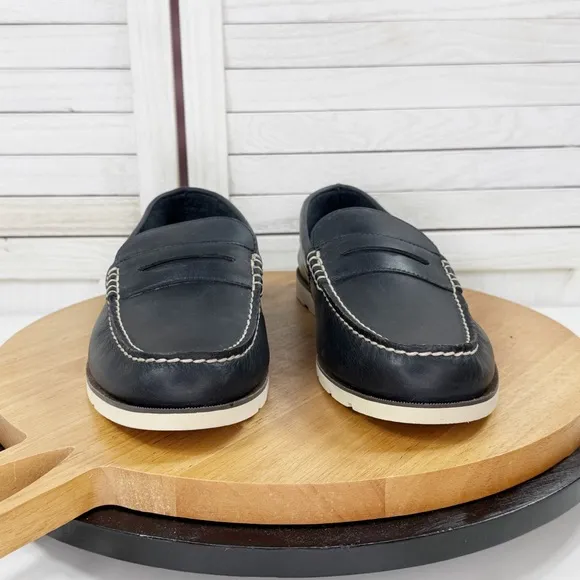 Sperry Leeward Penny Loafer Leather Boat Shoes Navy Blue Men’s 11