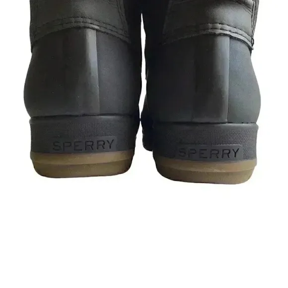 Sperry Pacifica Leather Women 9.5 Rain Duck Boots Black Lace Up Fall Winter