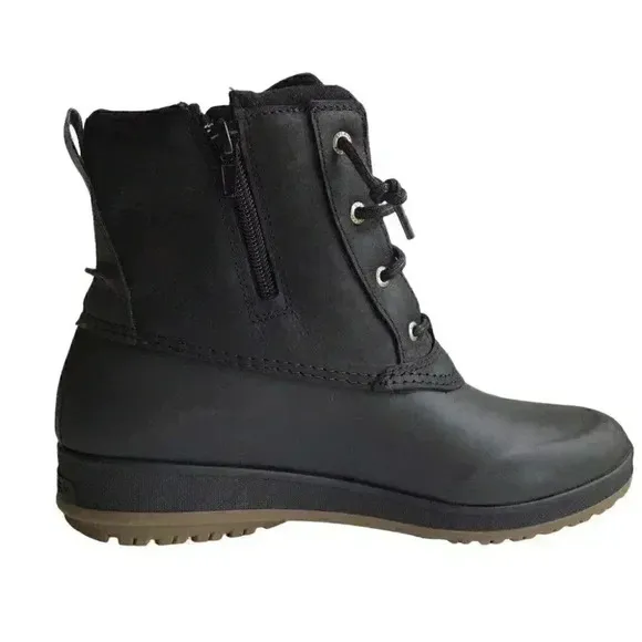 Sperry Pacifica Leather Women 9.5 Rain Duck Boots Black Lace Up Fall Winter