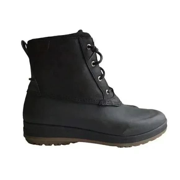 Sperry Pacifica Leather Women 9.5 Rain Duck Boots Black Lace Up Fall Winter