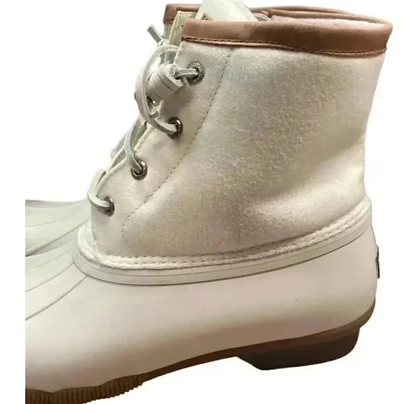 Sperry Saltwater Wool Women 10 Rain Duck Boots Ivory Lace Up Zipper Fall Winter