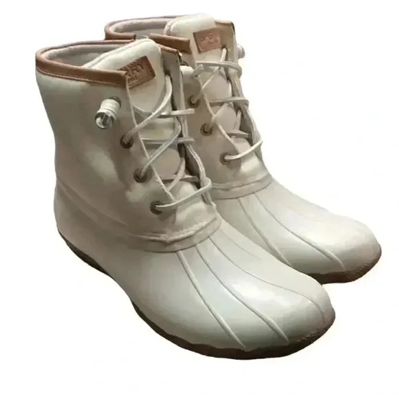 Sperry Saltwater Wool Women 10 Rain Duck Boots Ivory Lace Up Zipper Fall Winter