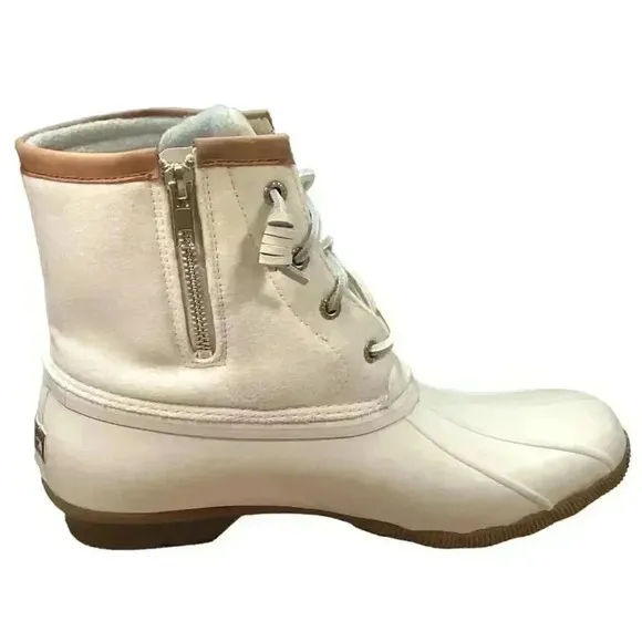 Sperry Saltwater Wool Women 10 Rain Duck Boots Ivory Lace Up Zipper Fall Winter