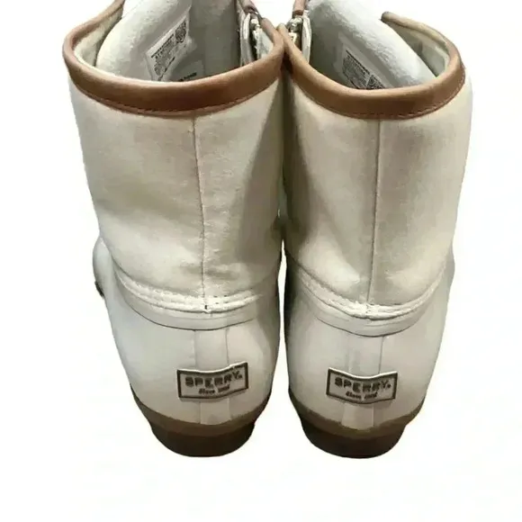 Sperry Saltwater Wool Women 10 Rain Duck Boots Ivory Lace Up Zipper Fall Winter
