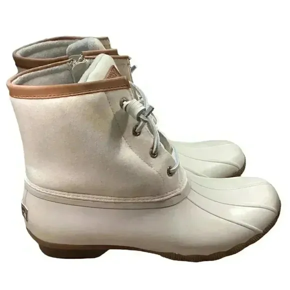 Sperry Saltwater Wool Women 10 Rain Duck Boots Ivory Lace Up Zipper Fall Winter