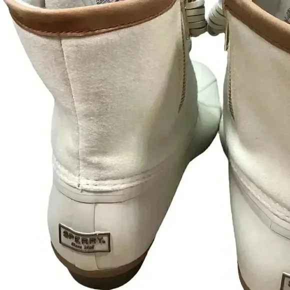 Sperry Saltwater Wool Women 10 Rain Duck Boots Ivory Lace Up Zipper Fall Winter