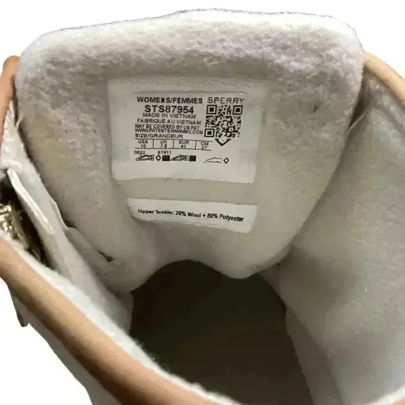 Sperry Saltwater Wool Women 10 Rain Duck Boots Ivory Lace Up Zipper Fall Winter
