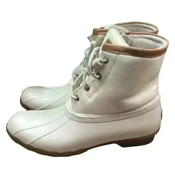 Sperry Saltwater Wool Women 10 Rain Duck Boots Ivory Lace Up Zipper Fall Winter