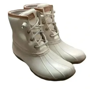Sperry Saltwater Wool Women 10 Rain Duck Boots Ivory Lace Up Zipper Fall Winter