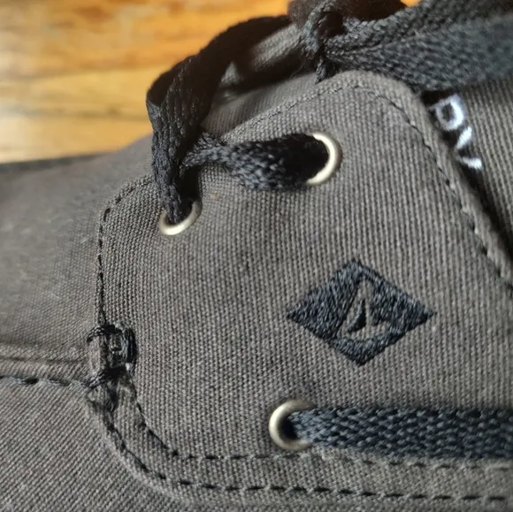 Sperry Top Sider Boat Shoes Sneakers Fabric Brown Lace Up Black Logo Slip on 11
