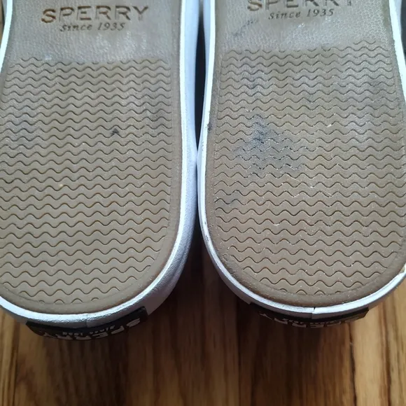 Sperry Top Sider Boat Shoes Sneakers Fabric Brown Lace Up Black Logo Slip on 11