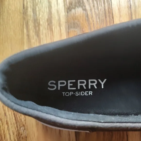 Sperry Top Sider Boat Shoes Sneakers Fabric Brown Lace Up Black Logo Slip on 11