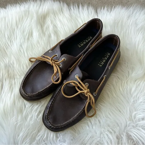 Sperry Top Sider Brown Leather Lace Tie Boat Shoes