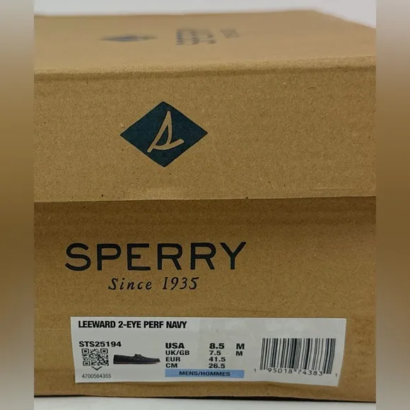 Sperry Top-Sider Leeward 2-Eye Mens Navy Blue Brown Perforated Boat Shoes